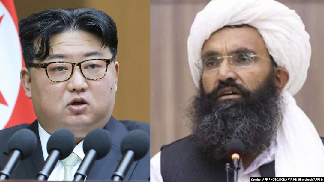 Шимолий Корея раҳбари Ким Чен Ин ва Толибон мулозими Азизул Раҳмон Муҳожир-коллаж. 