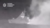 Captură dintr-un videoclip postat de Serviciul de Informații al Ucrainei, care ar prezenta explozia navei rusești de patrulare Serghei Kotov, din Marea Neagră.