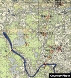 Карта последних передвижений 1 мвдбр в немецком тылу. 1942 г. Источник: ЦАМО