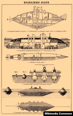 Подводные лодки Джевецкого различных конструкций в Энциклопедии Брокгауза и Ефрона. Между 1890 и 1907.