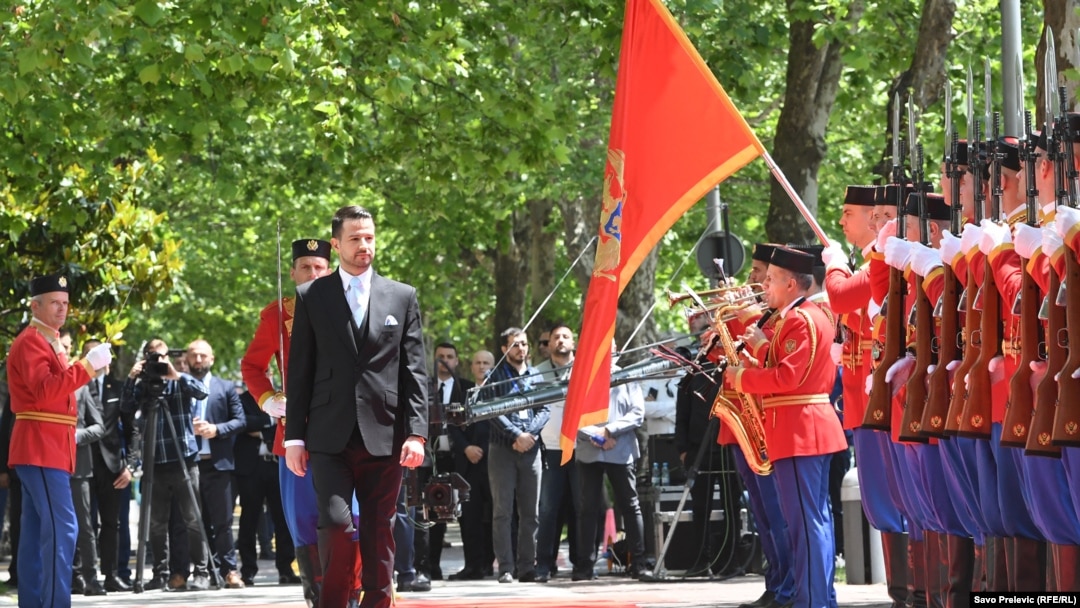 Смотра на гардата на Армијата на Црна Гора, откако претседателот на Црна Гора Јаков Милатовиќ положи заклетва во Собранието, 20 мај, 2023