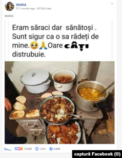 Cea mai de succes postare de pe pagina Maria, o fotografie cu mâncare pe o sobă de țară se repetă și pe alte pagini analizate de Europa Liberă.