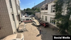 Photos on social media showed the floor of a balcony with blood stains and a gaping hole in the roof with debris strewn over the floor of the hospital in Kherson on August 1.