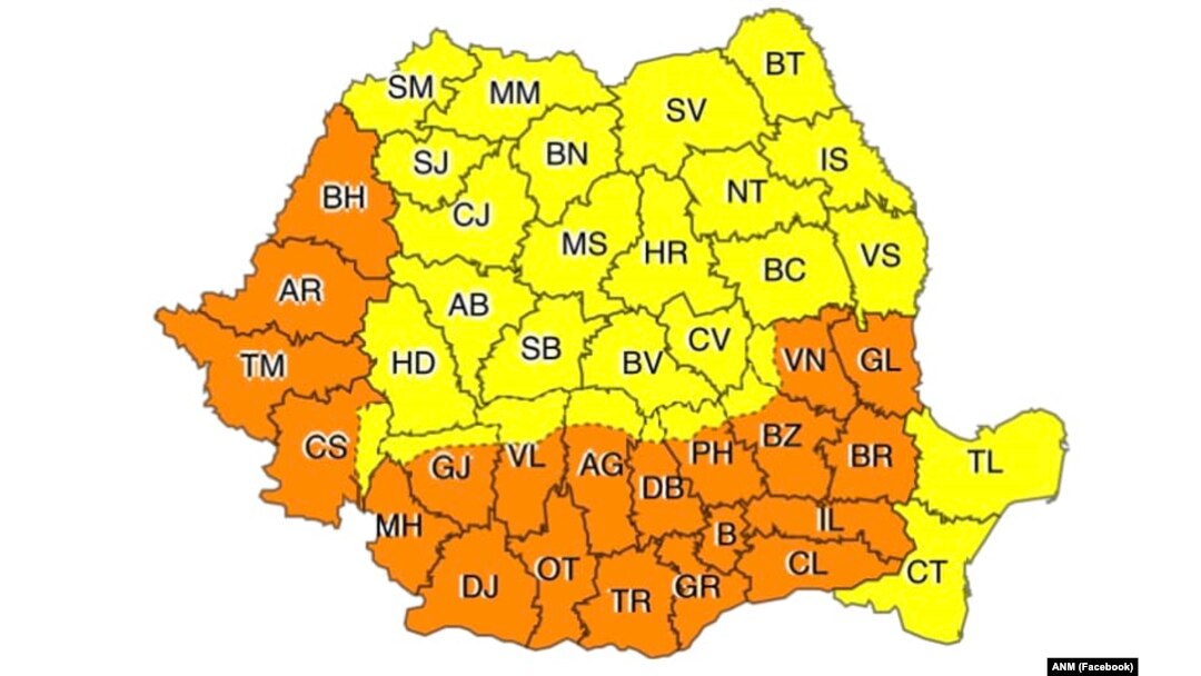 Jumătate din județele țării vor fi luni, 17 iulie sub avertizare de Cod portocaliu, de căldură persistentă, caniculă și disconfort termic accentuat.