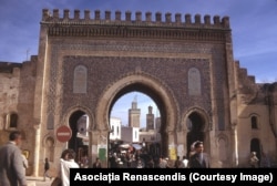 The ornate city gate Bab Bou Jeloud in the old city of Fez, Morocco, in 1974. Romanian travelers were allowed to travel outside the "Iron Curtain" only under strict conditions.