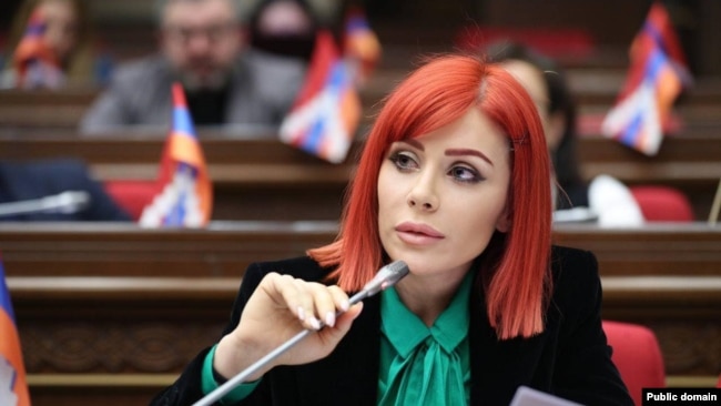Armenia - Opposition deputy Agnesa Khamoyan attends a session of parliament.