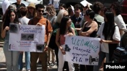 Armenia - Activists protest against American actor Kevin Spacey's visit to Armenia, Yerevan, July 9, 2024.