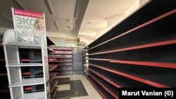 Nagorno-Karabakh - Empty shelves at a grocery store in Stepanakert, July 18, 2023.