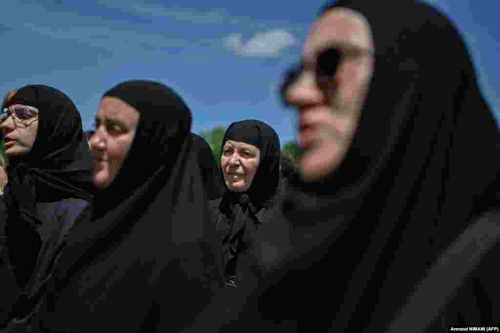 Serb Orthodox nuns participate in the memorial service, conducted in honor of the souls of those who died in the battle.