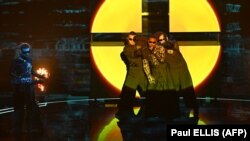 Гурт Tvorchi, який представляє Україну на «Євробаченні-2023», під час репетиції. Ліверпуль, Велика Британія, 10 травня 2023 року 