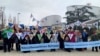 Grupa iz udruženja žena za zaštitu od klimatskih promjena drži transparente ispred Evropskog suda za ljudska prava u Strazburu, Francuska, 29. marta 2023.