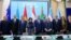UN Special Representative for Afghanistan Roza Otunbaeva (fourth from left) held talks in Bishkek on February 14 with two EU officials as well as officials from the five Central Asian states.