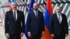 The talks between Armenian Prime Minister Nikol Pashinian (right) and Azerbaijani President Ilham Aliyev (left) are being hosted by European Council President Charles Michel.