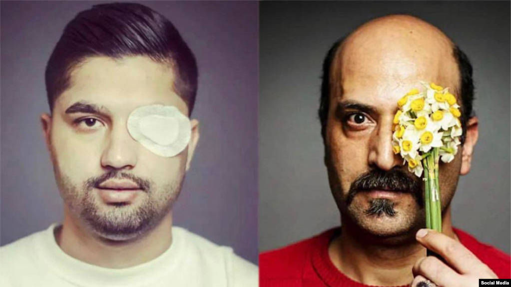 Heresh Naqshbandi (left) and Amir Valayat (right) both lost an eye after being shot in the face by security agents during nationwide protests. Now they are both under arrest. 