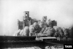 The destruction of the Cathedral of Christ the Savior in December 1931 amid anti-religious repression throughout the Soviet Union