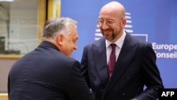 Orbán Viktor magyar miniszterelnök és Charles Michel, az Európai Tanács elnöke Brüsszelben 2023. október 26-án