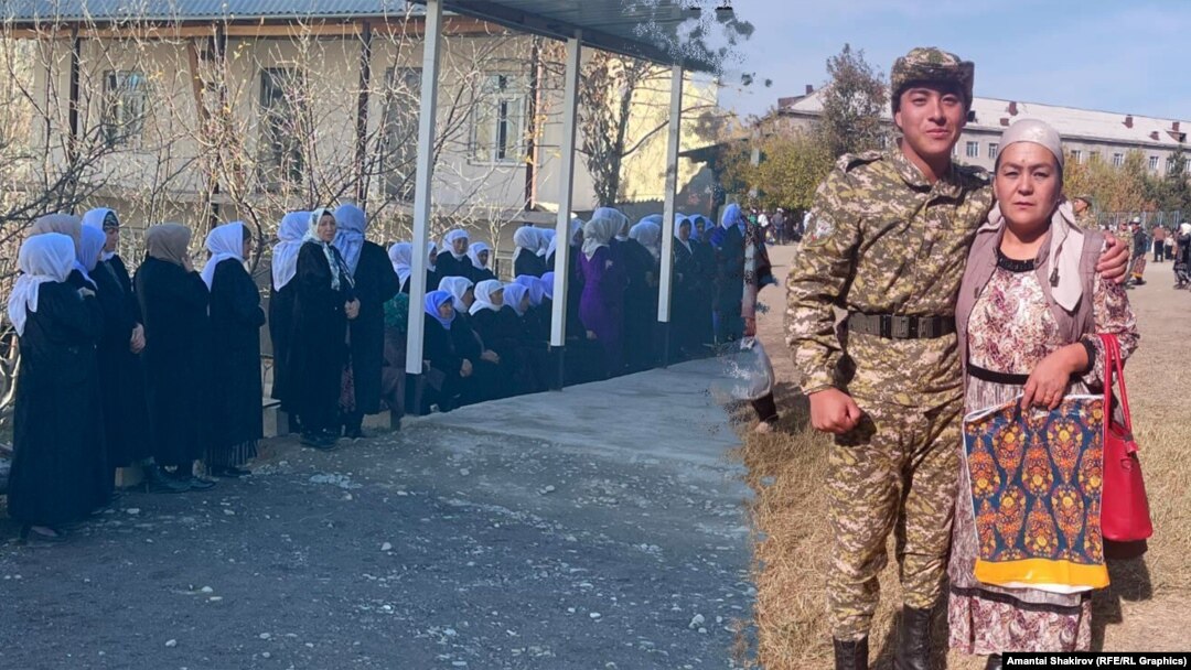 Андарак айылында уксус ичип каза тапкан келиндин тажиясы жана каза болгон жоокер Руслан Эрменбаев апасы Нааргүл Эргешова менен. Коллаж.