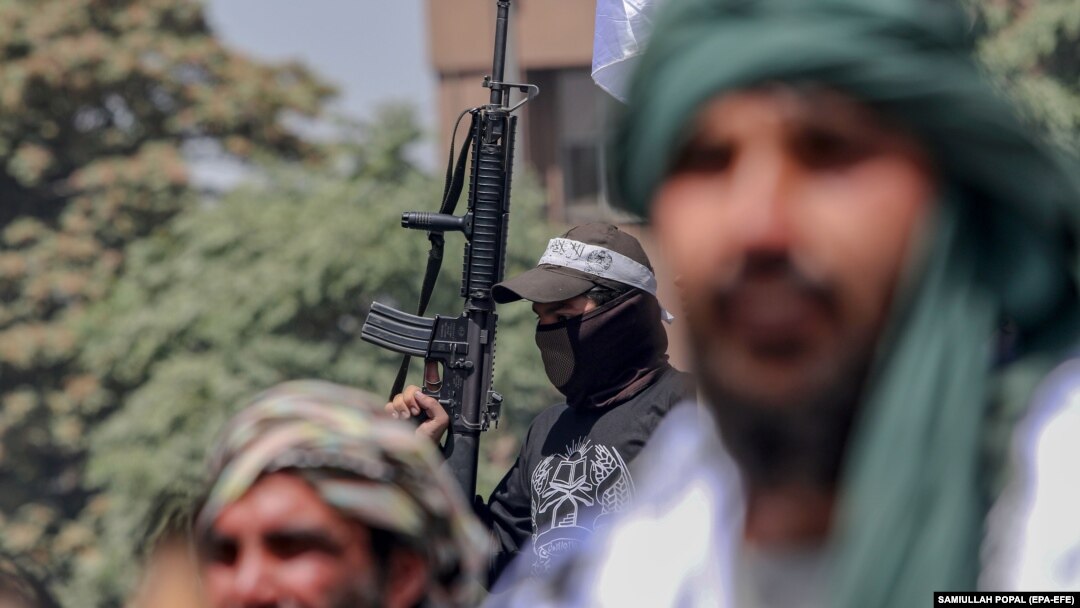 A Taliban security patrol is seen during the second anniversary of the group's takeover of the Afghan government in Kabul on August 15. 