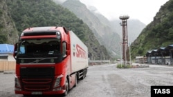 RUSSIA -- An Armenian truck passes through the Russian-Georgian border crossing at Upper Lars, June 21, 2023: