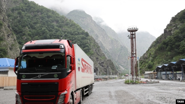 RUSSIA -- An Armenian truck passes through the Russian-Georgian border crossing at Upper Lars, June 21, 2023.
