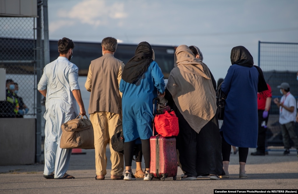 A group of Afghan refugees arrive in Toronto Pearson International Airport, Canada. in August 2021.