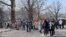Almaty residents gather in the street after an earthquake on March 4. 