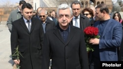 Armenia - Former President Serzh Sarkisian and his supporters visit the Komitas Pantheon in Yerevan, March 25, 2022.