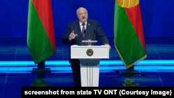 Alyaksandr Lukashenka addresses the nation on March 31.