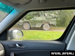 An armored vehicle sports an autocannon near the Soltsy airfield.