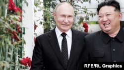 Слева направо: Владимир Путин, Ким Чен Ын. Коллаж