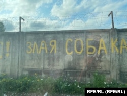 Un gard în apropierea aeroportului din Pskov care avertizează asupra unui "câine furios" din interior.