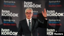 Ivan Korčok na pres-konferenciji u Bratislavi nakon održanog prvog kruga predsjedničkih izbora, Slovačka, 23. marta 2024.