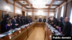 Armenia - The Supreme Spiritual Council of the Armenian Apsotolic Church starts a meeting in Echmiadzin, February 20, 2024.