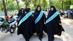 Hijab guards patrol public areas of Tehran to confront women not wearing the mandatory head scarf. 