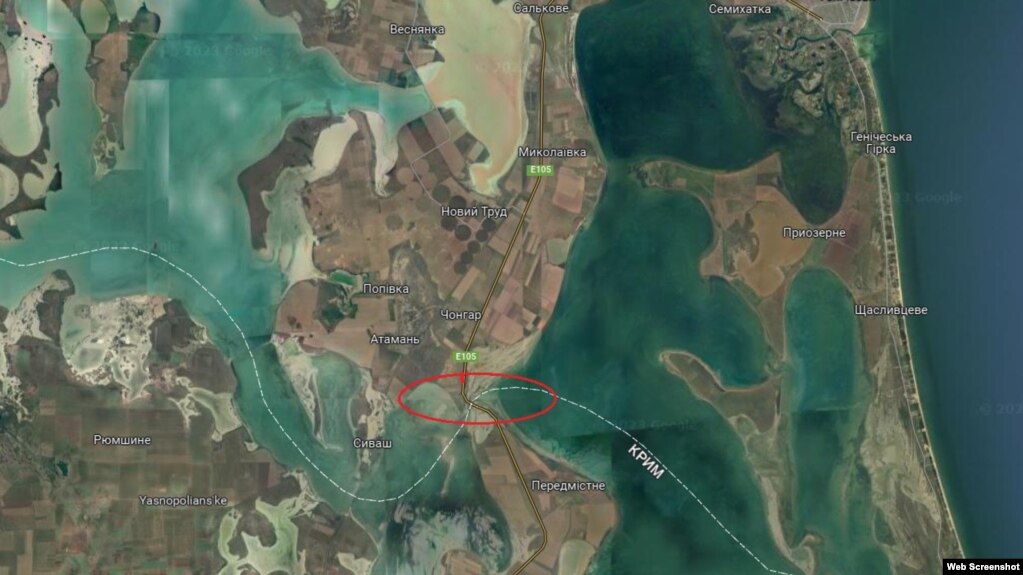 Розташування Чонгарського мосту на сервісі Google maps. Скріншот