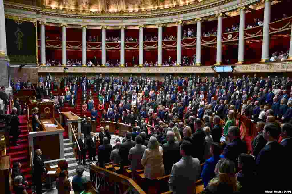 Members of the French National Assembly rise for a moment&#39;s silence on October 10 in tribute to the victims of the attacks on Israel.&nbsp;