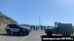 Armenia - A road connecting the villages of Baghanis and Voskepar is blocked by police, April 23, 2024.