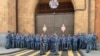 Armenia - Rot police guard the Interior Ministry building amid an anti-government protest in Yerevan, May 29, 2024.