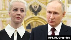 Julija Navalnaja és a férje gyilkosának tekintett Vlagyimir Putyin orosz elnök az összevágott képen 