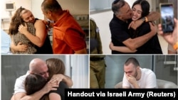 لحظه‌های دیدار و تماس چهار گروگان نجات‌یافته از غزه با نزدیکان خود پس از بازگشت به اسرائیل