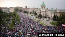 The demonstration on Belgrade on March 27 was the fourth such protest in recent weeks.