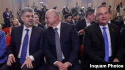 Conferință de presă comună a liderilor PSD și PNL, la lansarea candidatul lor la Primăria Generală a Capitalei, Cătălin Cîrstoiu (centru). București, 20 martie 2024