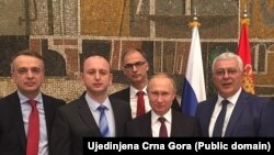 Vladimir Putin sa liderima prosrpskih parlamentarnih partija u Crnoj Gori Goranom Danilovićem, Milanom Kneževićem i Andrijom Mandićem, u Beogradu 2019. godine.