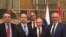 Vladimir Putin sa liderima prosrpskih parlamentarnih partija u Crnoj Gori Goranom Danilovićem, Milanom Kneževićem i Andrijom Mandićem, u Beogradu 2019. godine.