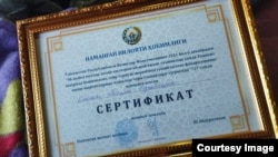 One of the certificates granted by Namangon Governor Shavkat Abdurazakov to 110 widows, single mothers, and other low-income women purportedly entitling them to money they could use to live in homes for up to five years.