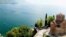 The Church of St. John is situated on a cliff overlooking Lake Ohrid.