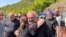 Armenia - Archbishop Bagrat Galstanian is greeted by a supporter during protests in Tavush region, April 29, 2024.