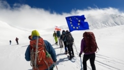 EU And Georgian Flags Fly From 'Mount Constitution' In Solidarity With Protests