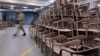 This stack of designer chairs in the Artisan furniture factory in Tesanj, in northern Bosnia, represents an unexpected economic boon that Bosnia-Herzegovina is enjoying, largely as a result of the recent coronavirus pandemic.