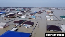 The Kazak town of Qulsary was largely underwater on April 9.